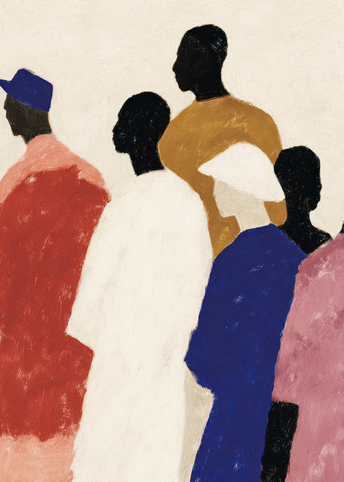 Cuadro abstracto de figuras en fila