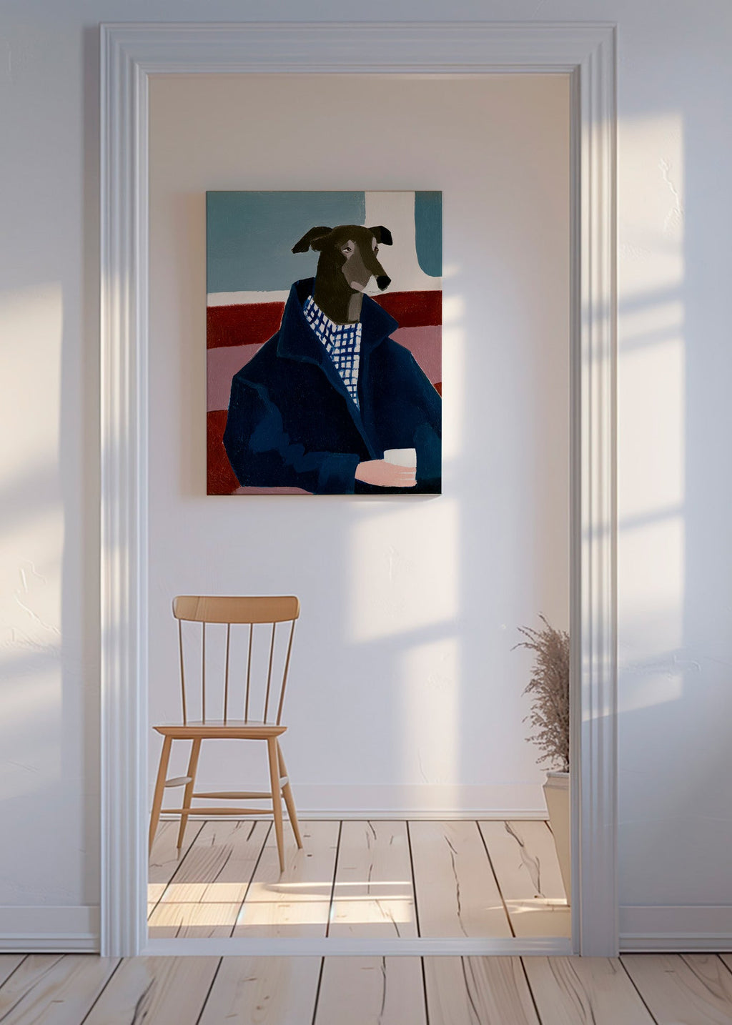 Cuadro galgo con abrigo azul – Canvas