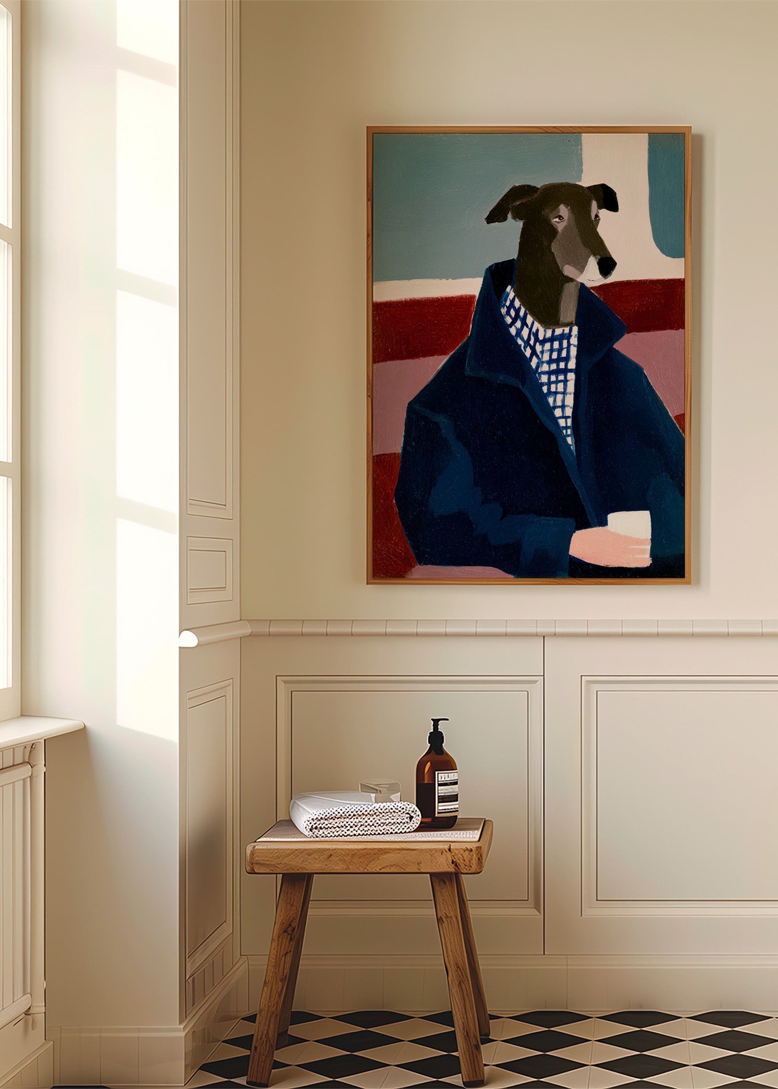 Cuadro galgo con abrigo azul – Product2