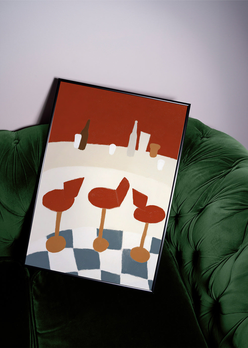 Cuadro de cocina con taburetes rojos y suelo a cuadros – Product3