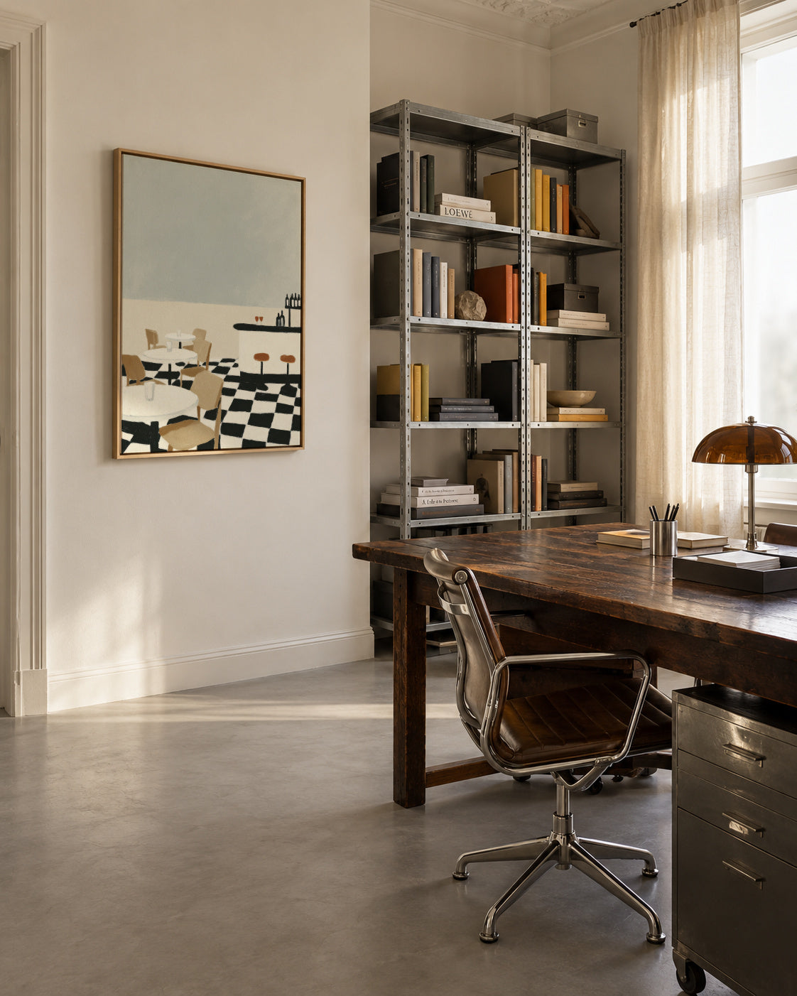 Checkerboard Patio - Framed canvas in an interior