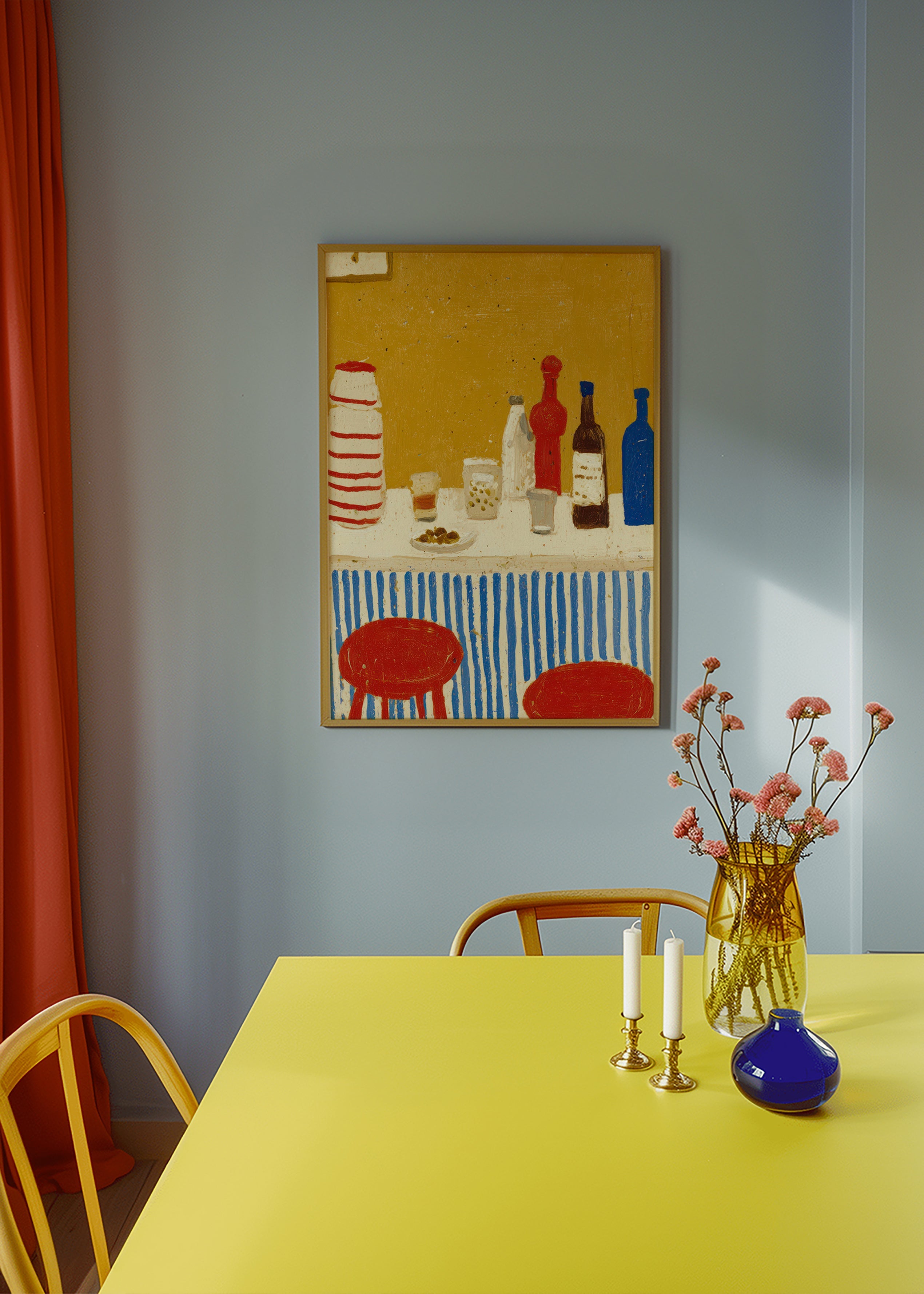 Cuadro de cocina: bodegón de barra con rayas azules – Product3