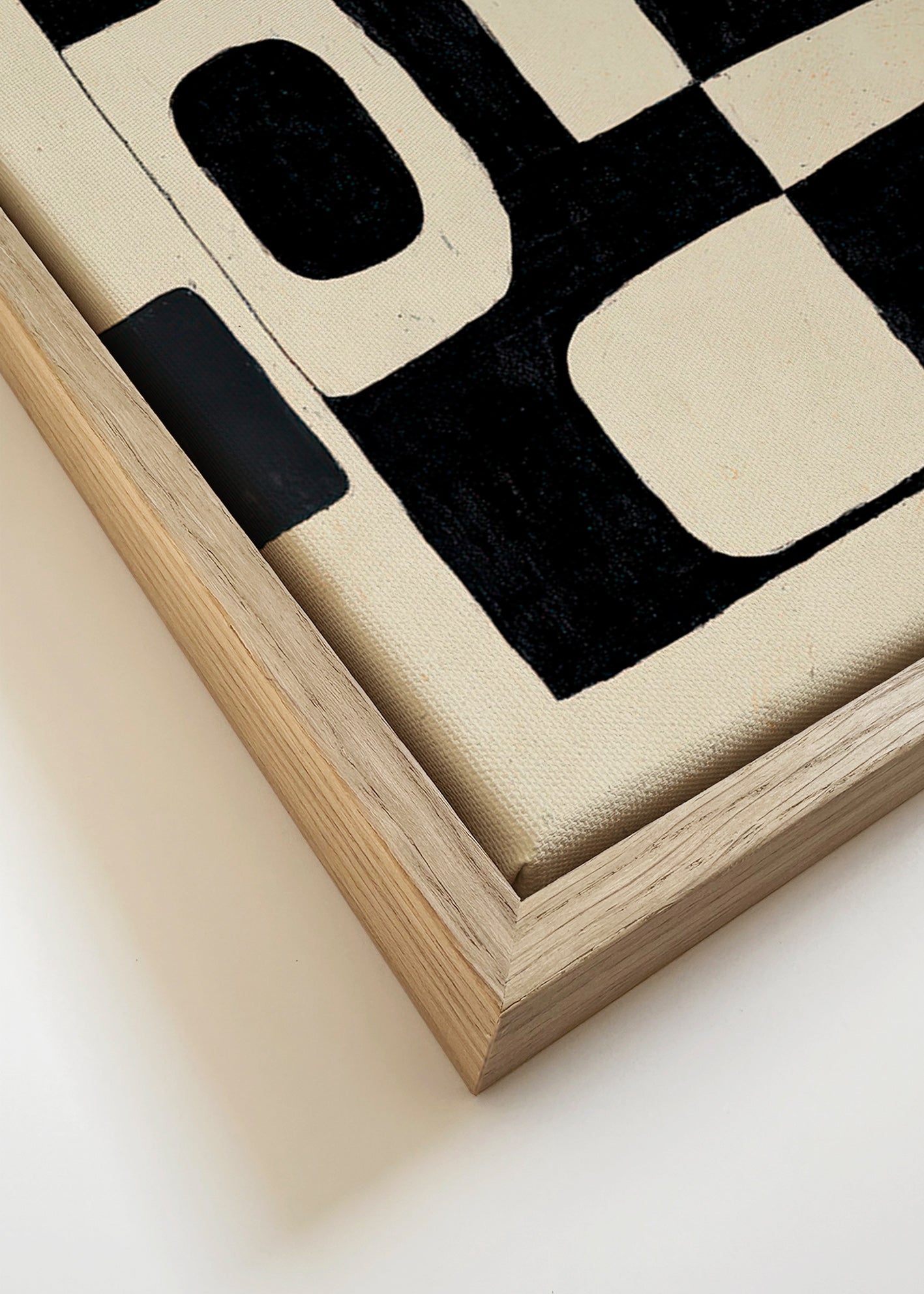 Cuadro geométrico de bloques negros con negativos curvos – Canvas detail