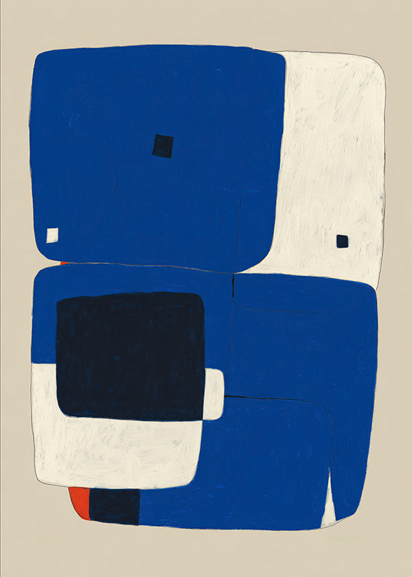 Cuadro abstracto azul con bloques orgánicos