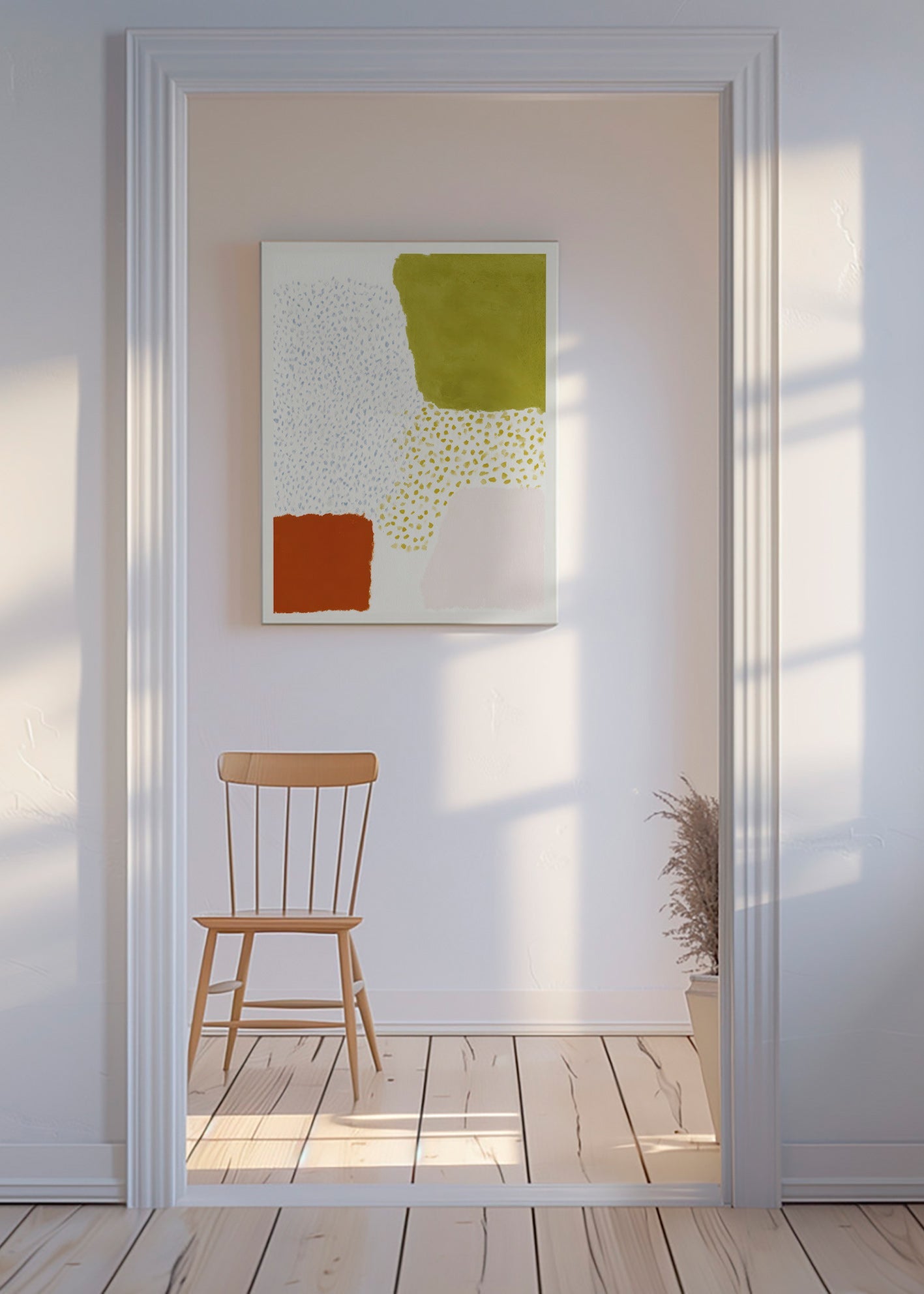 Lámina botánica con bloques oliva y terracota – Canvas