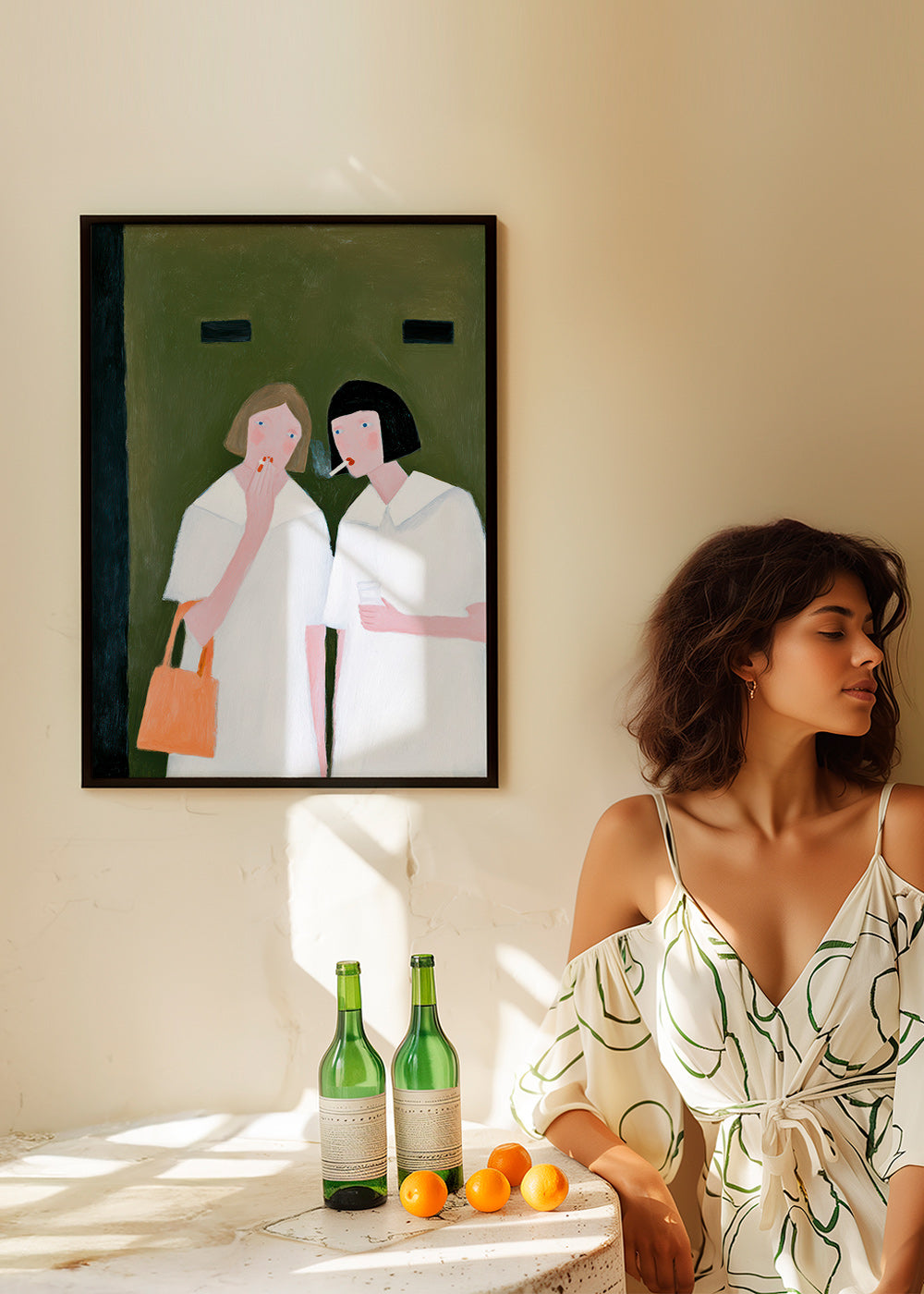 Ilustración de dos figuras fumando en tonos suaves – Product3