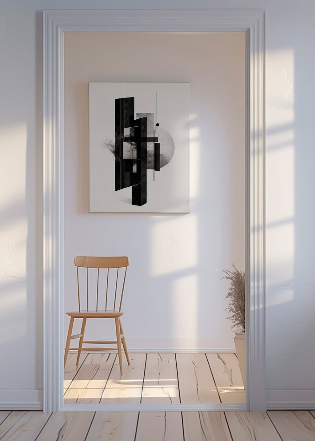 Cuadro en blanco y negro con monolitos geométricos – Canvas