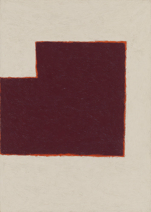 Cuadro abstracto burdeos con bloque geométrico