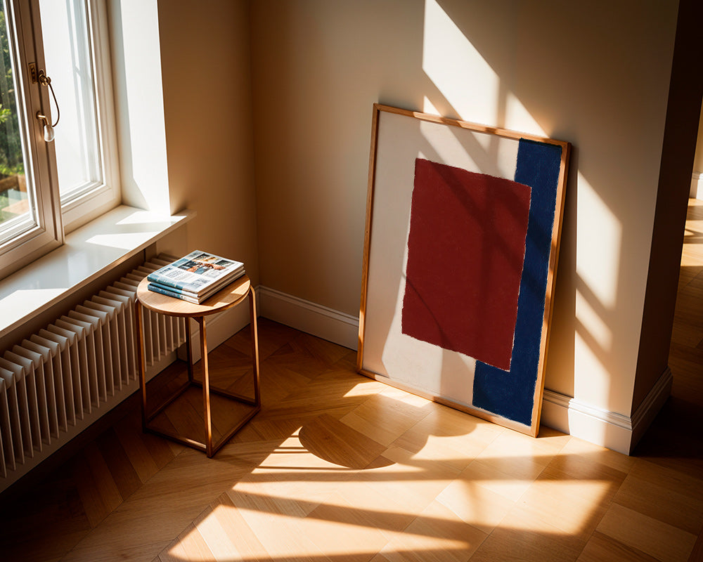 Cuadro abstracto con rectángulo borgoña – Product1