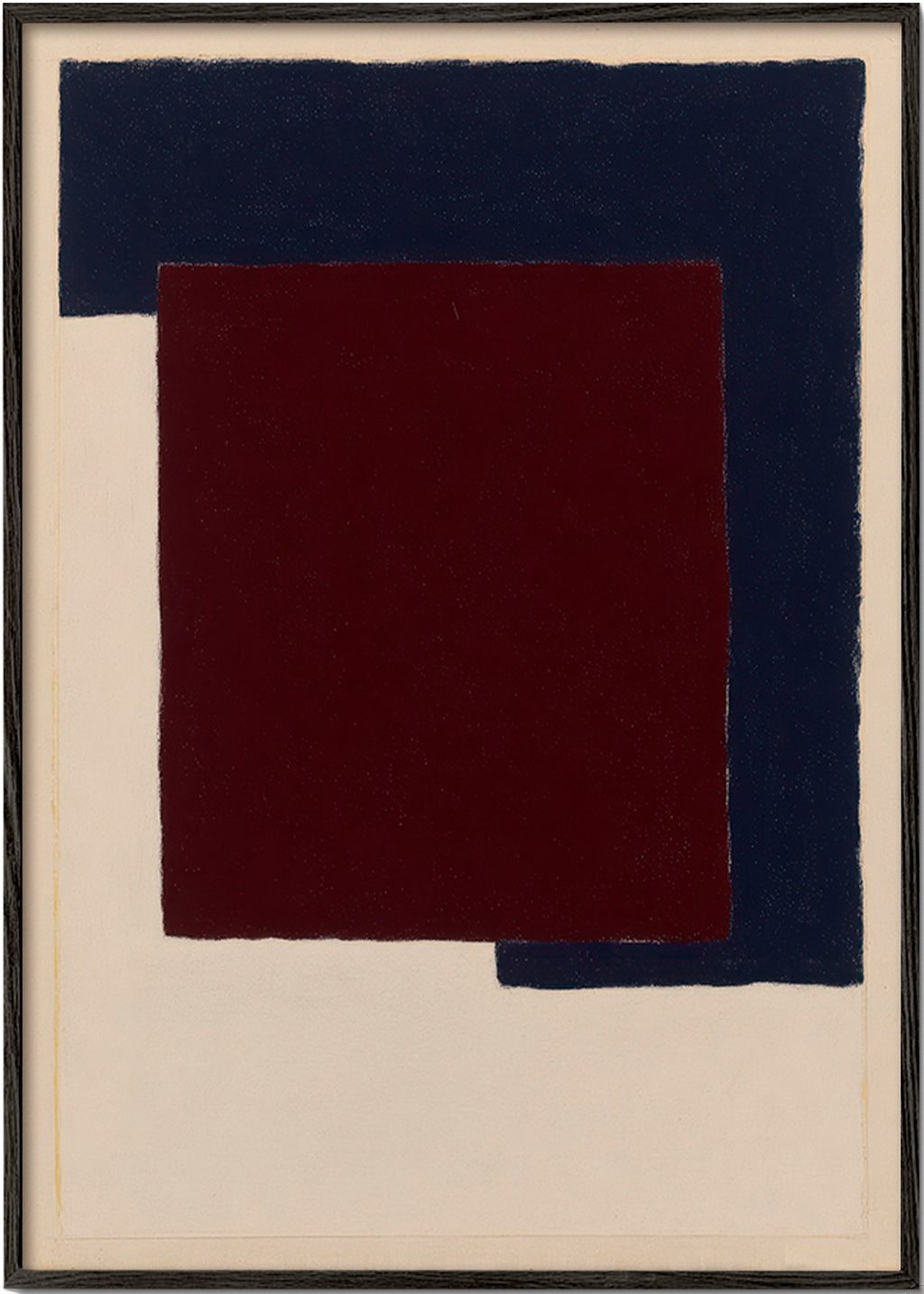 Cuadro abstracto de bloques burdeos y azul – Black Frame