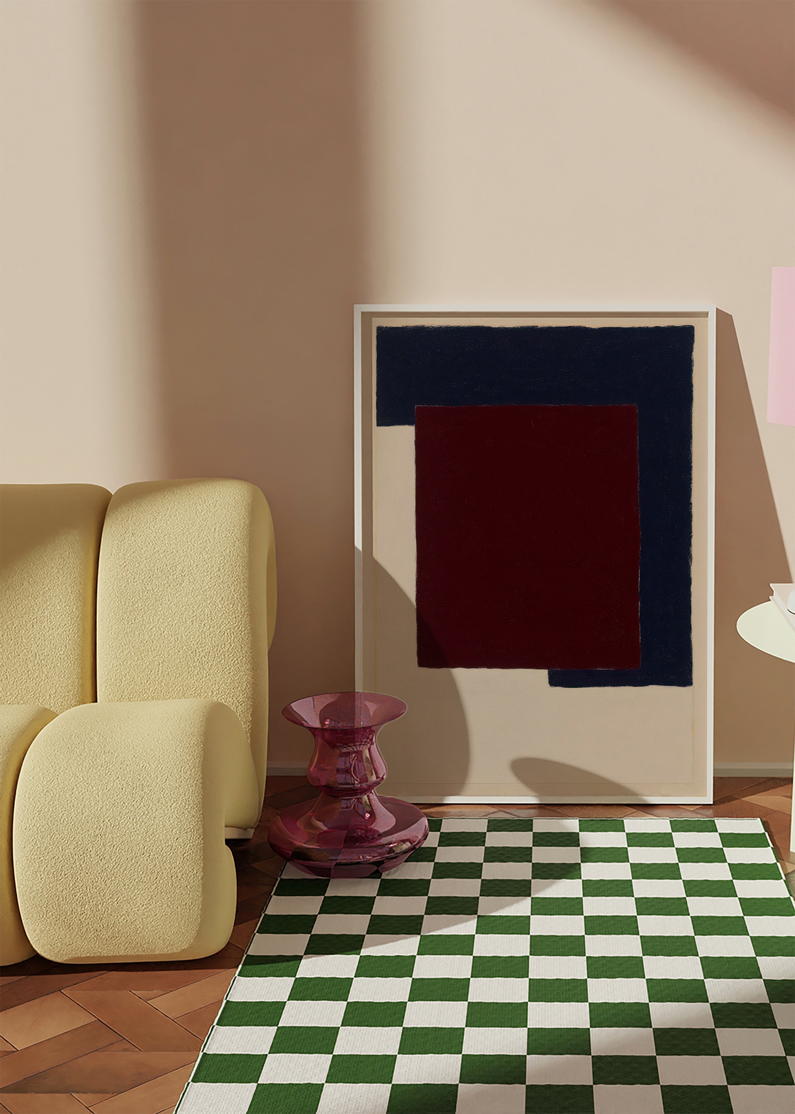 Cuadro abstracto de bloques burdeos y azul – Product2