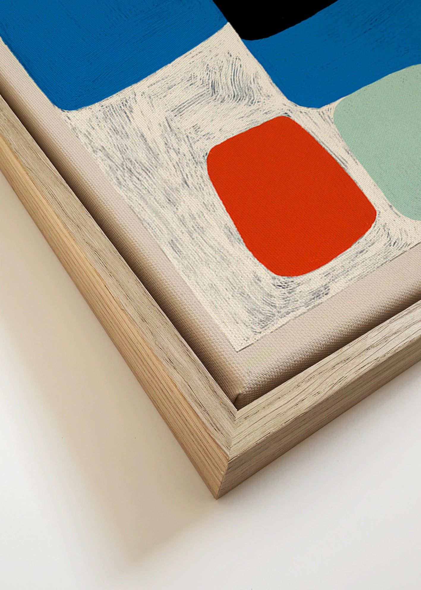 Cuadro abstracto con formas azules y bloque negro – Canvas detail