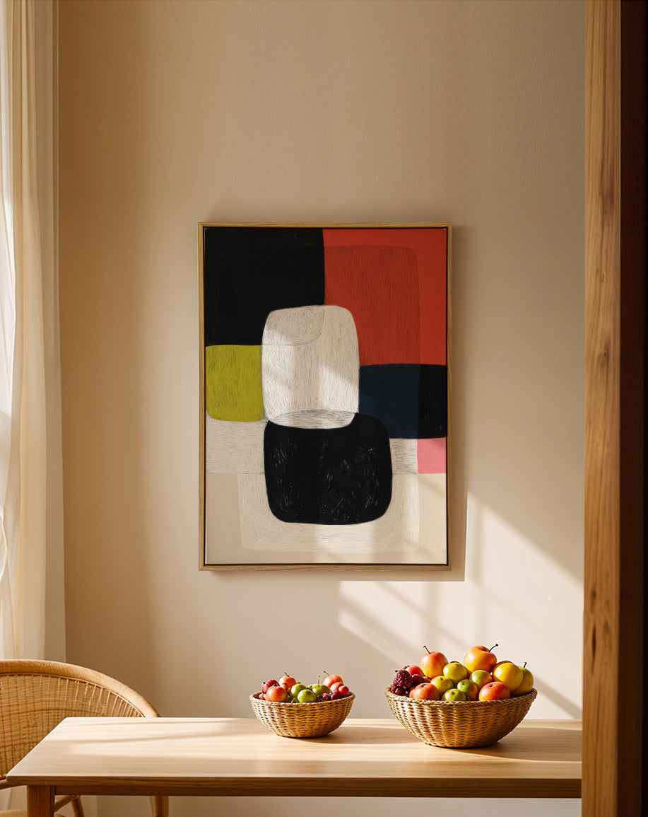 Crimson Fusion - Framed canvas in an interior