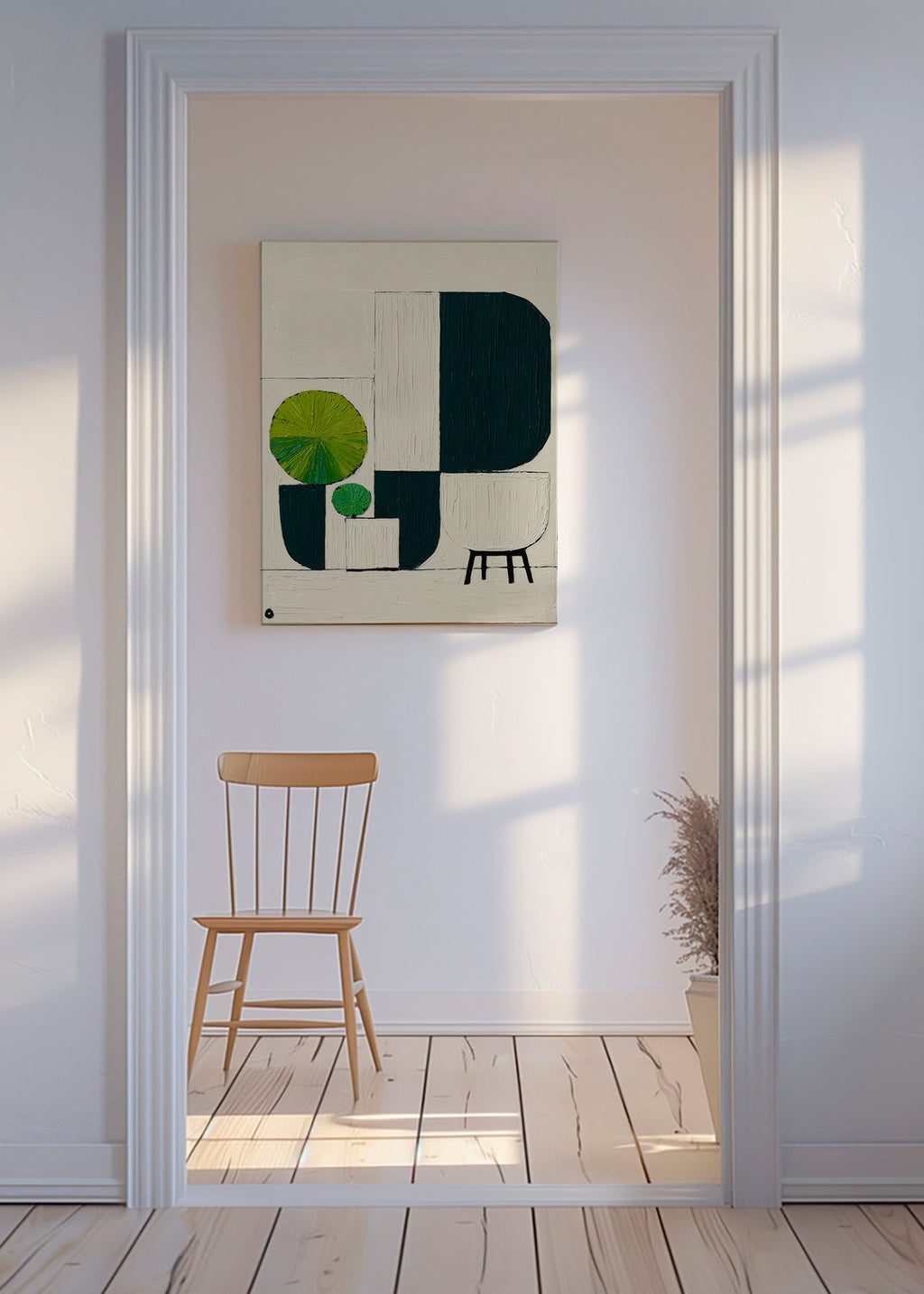 Lámina botánica geométrica con hojas verdes – Canvas