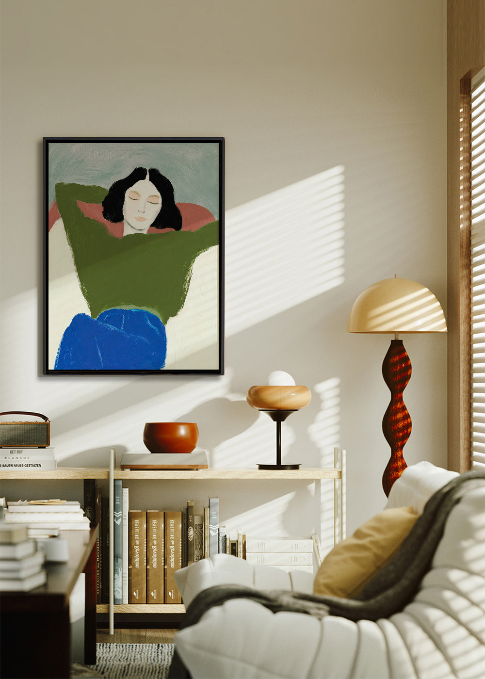 Ilustración reclinada con suéter verde – Canvas1