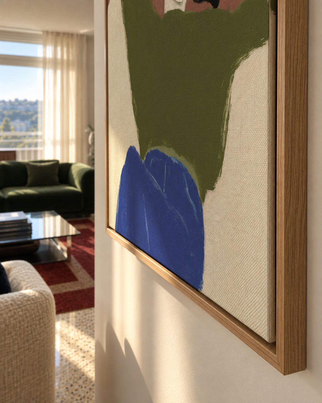 Reclining in Green - Framed canvas detail