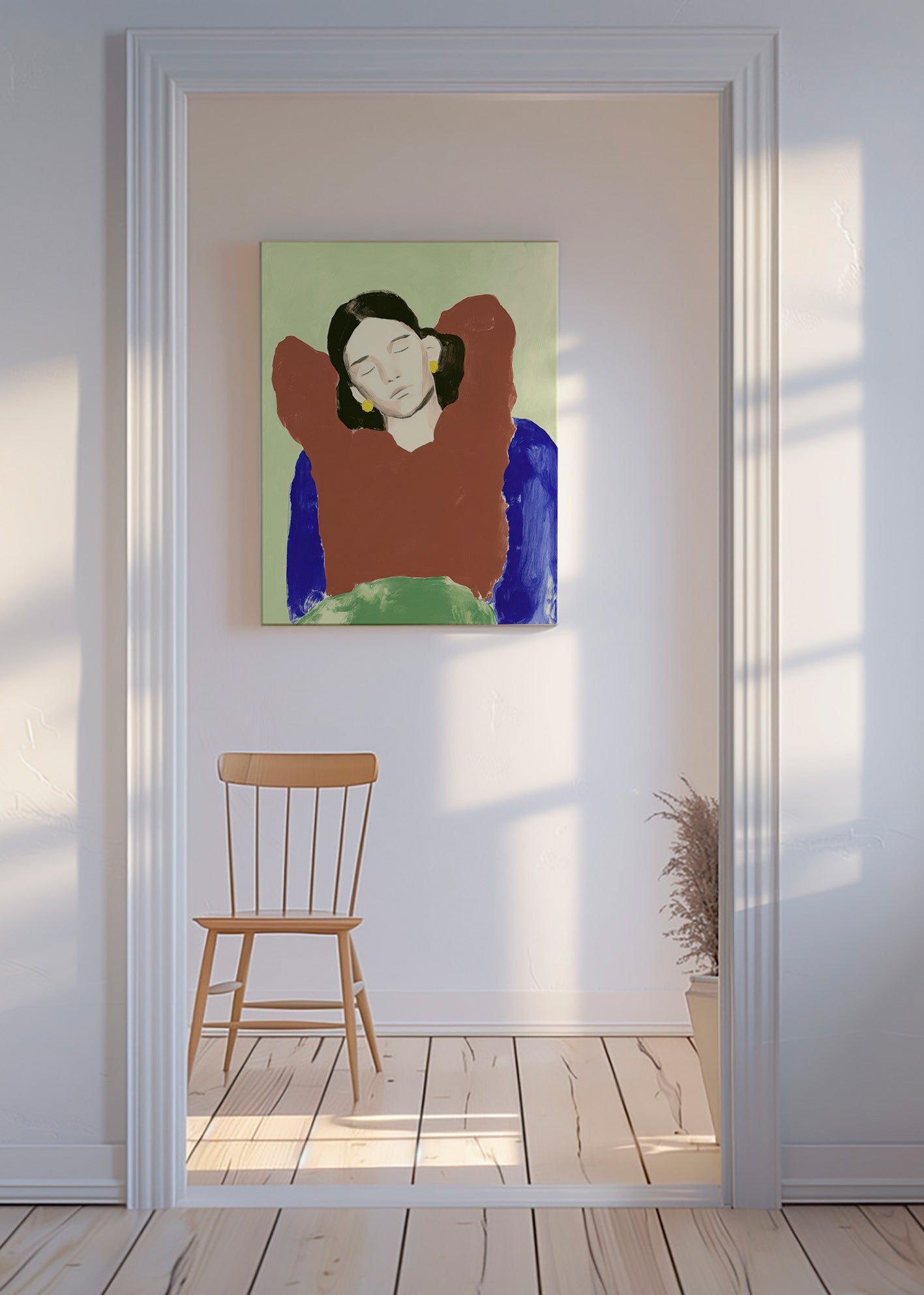 Ilustración de figura reclinada y gesto sereno – Canvas