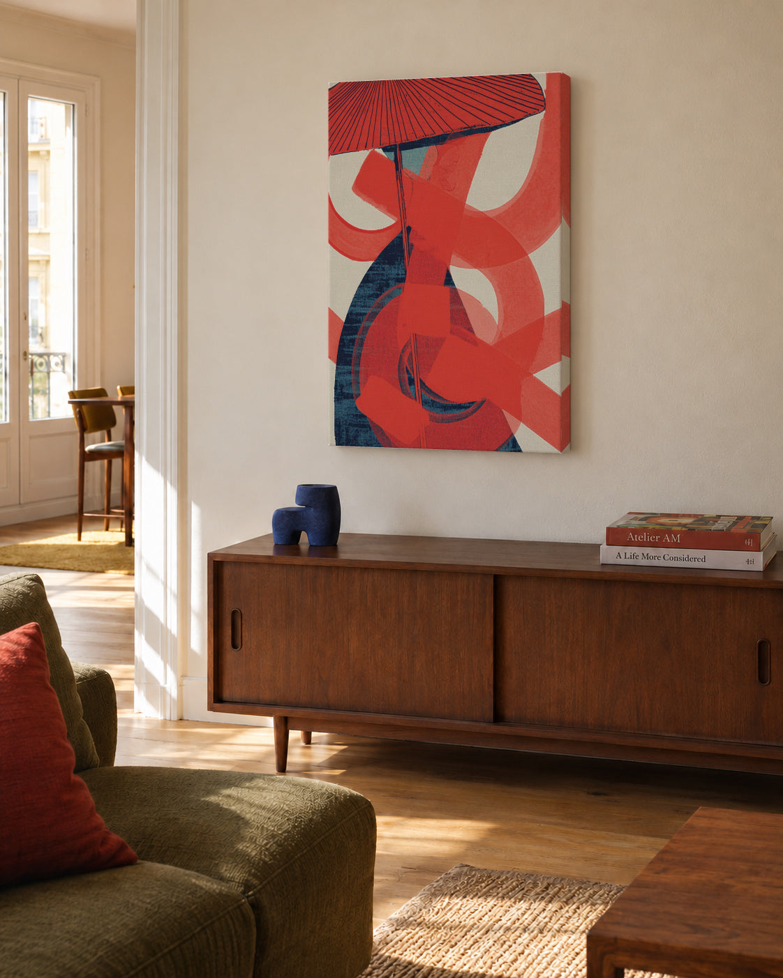 Red Swirl Energy - Unframed canvas in an interior