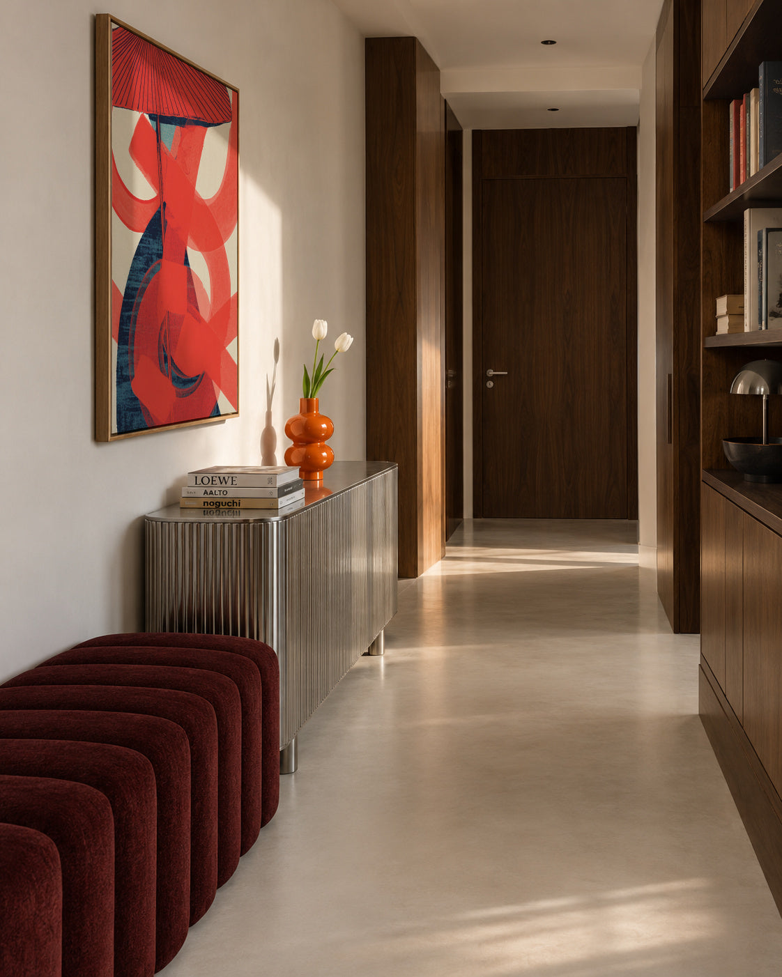 Red Swirl Energy - Framed canvas in an interior
