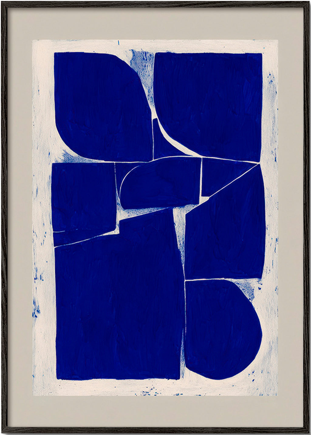 Cuadro geométrico azul índigo con bloques orgánicos – Black Frame