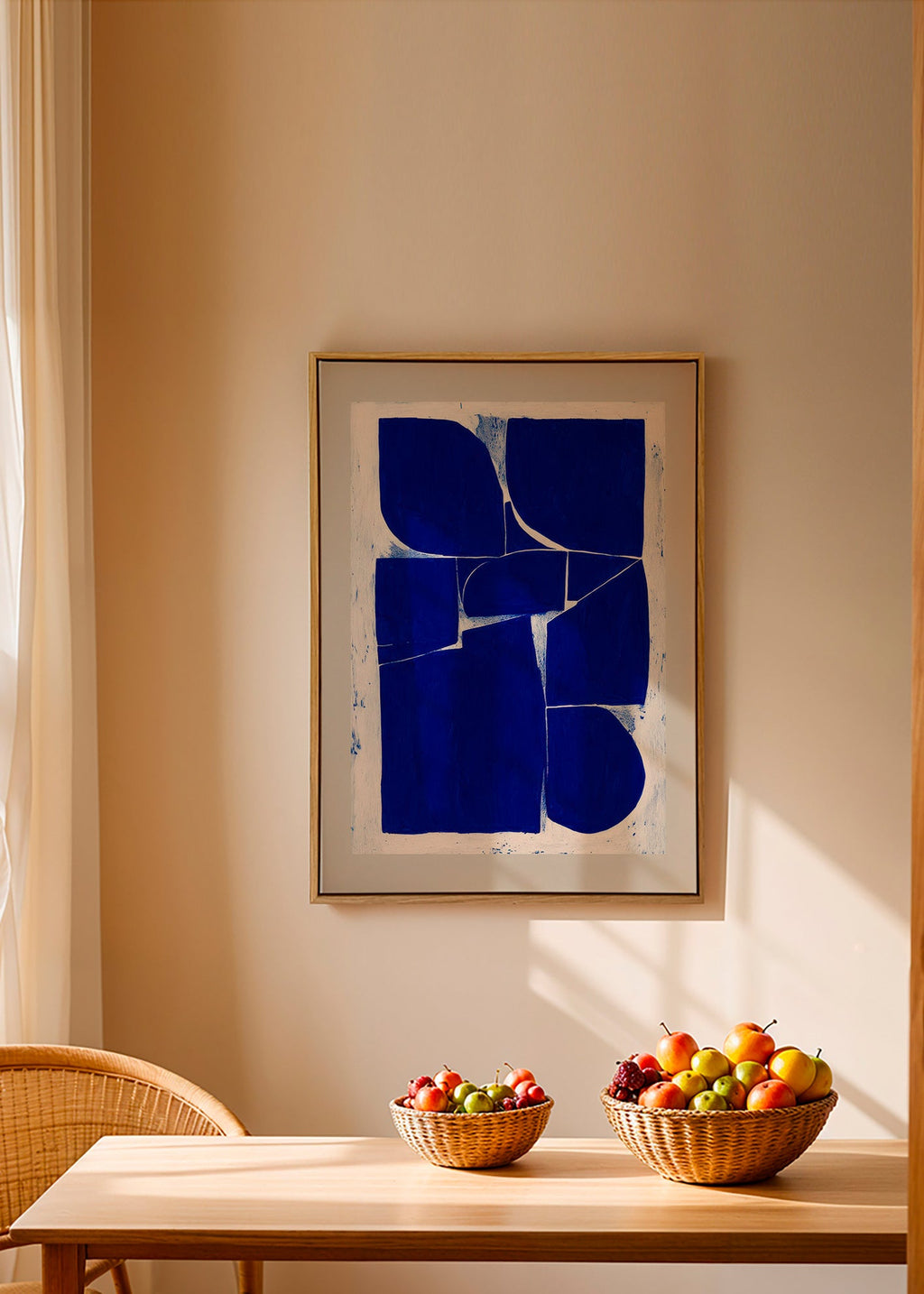 Cuadro geométrico azul índigo con bloques orgánicos – Canvas1