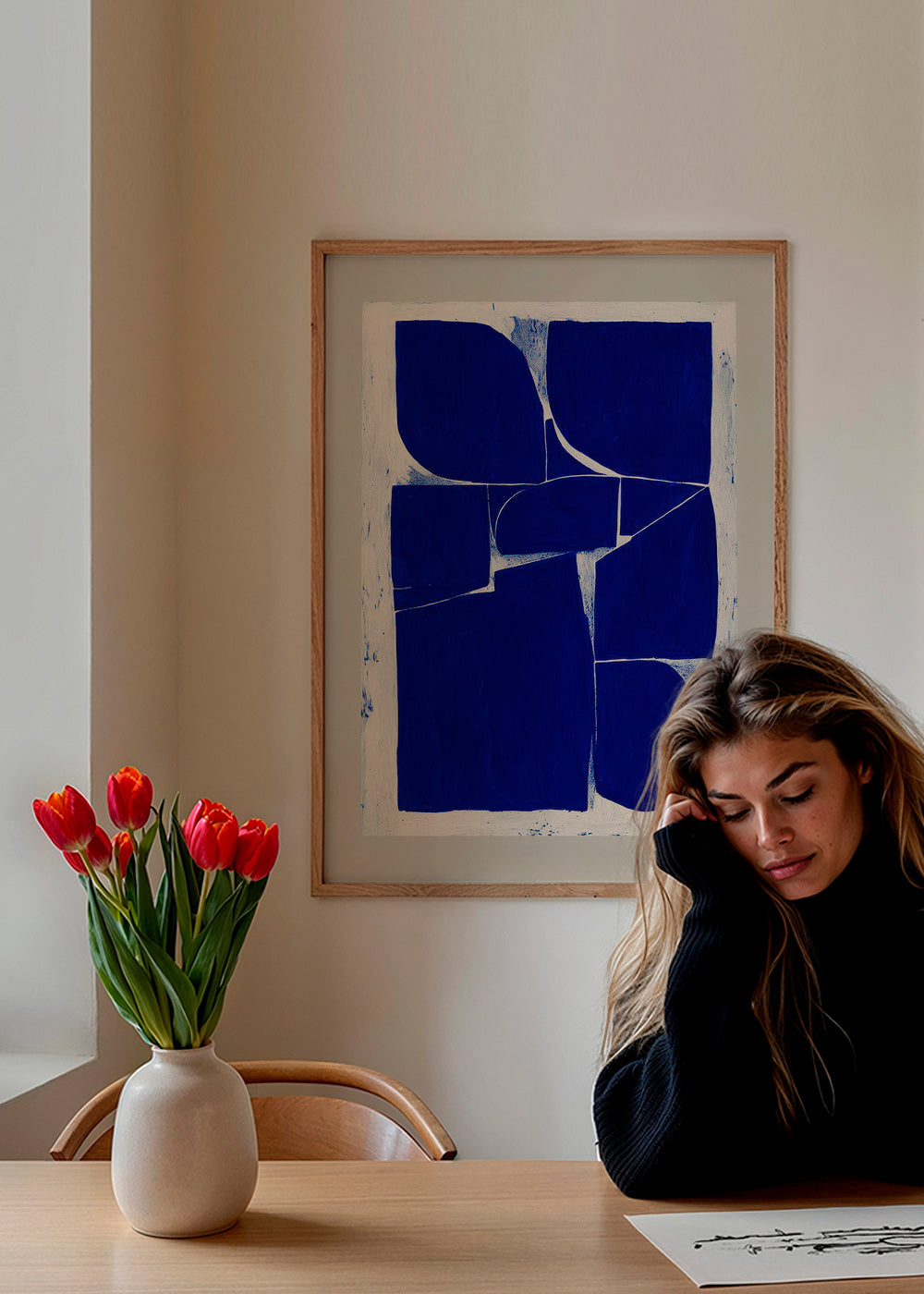 Cuadro geométrico azul índigo con bloques orgánicos – Product3