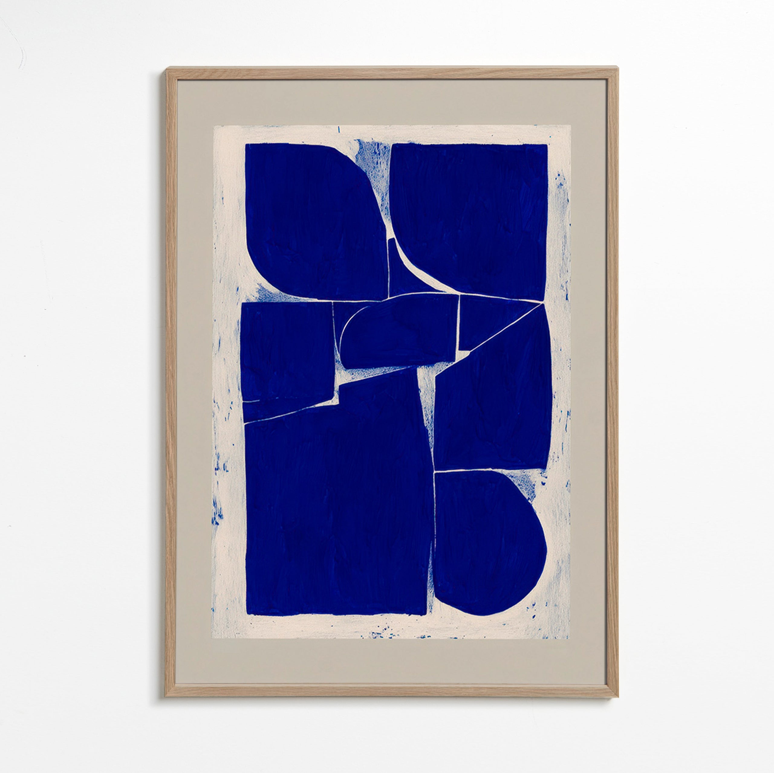 Cuadro geométrico azul índigo con bloques orgánicos – Oak Frame