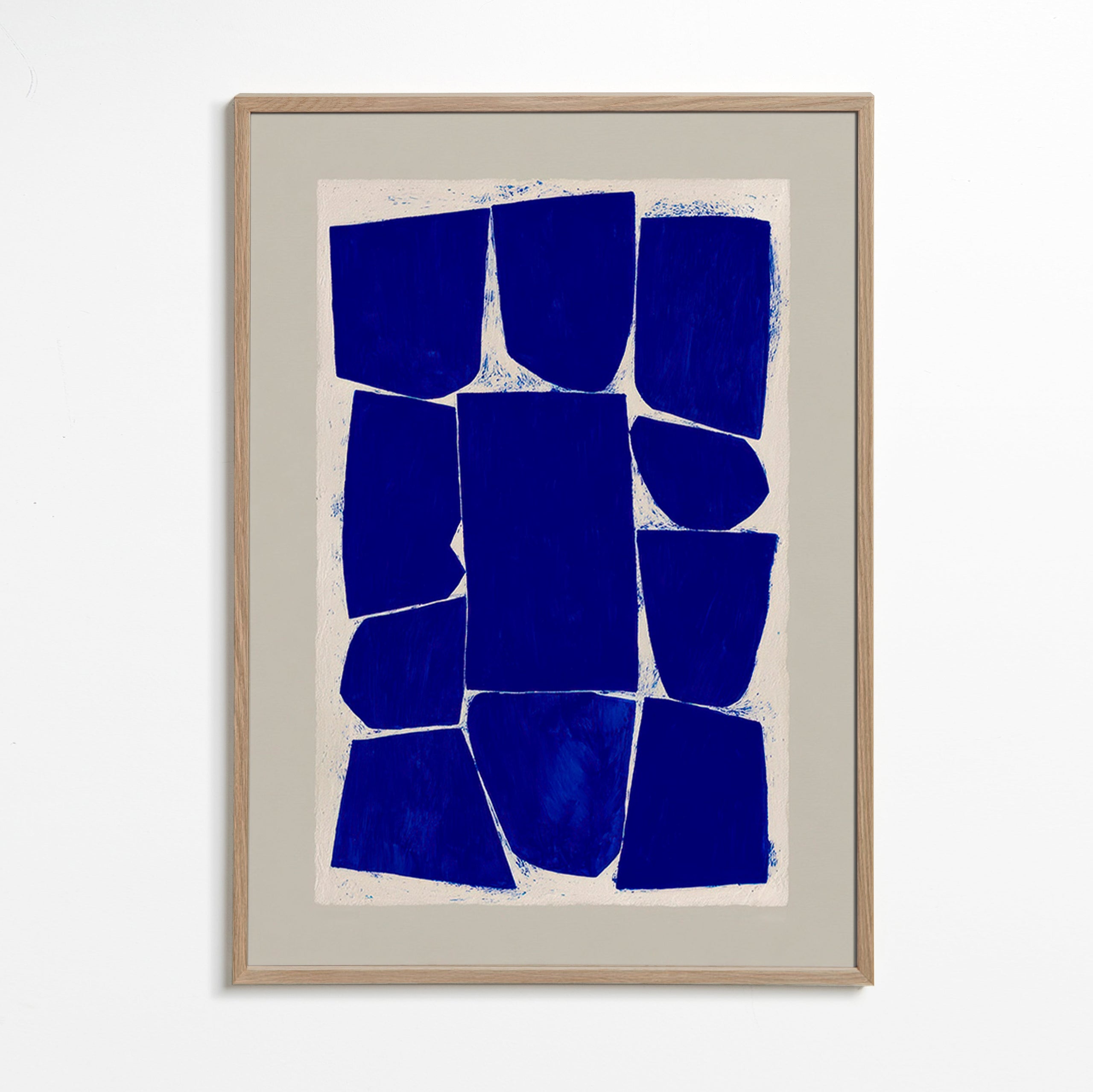Cuadro abstracto en bloques azules – Oak Frame