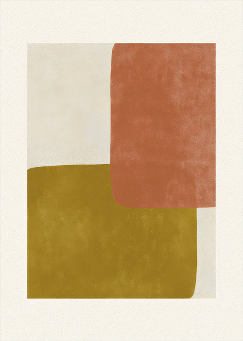 Cuadro abstracto con bloques terracota y mostaza