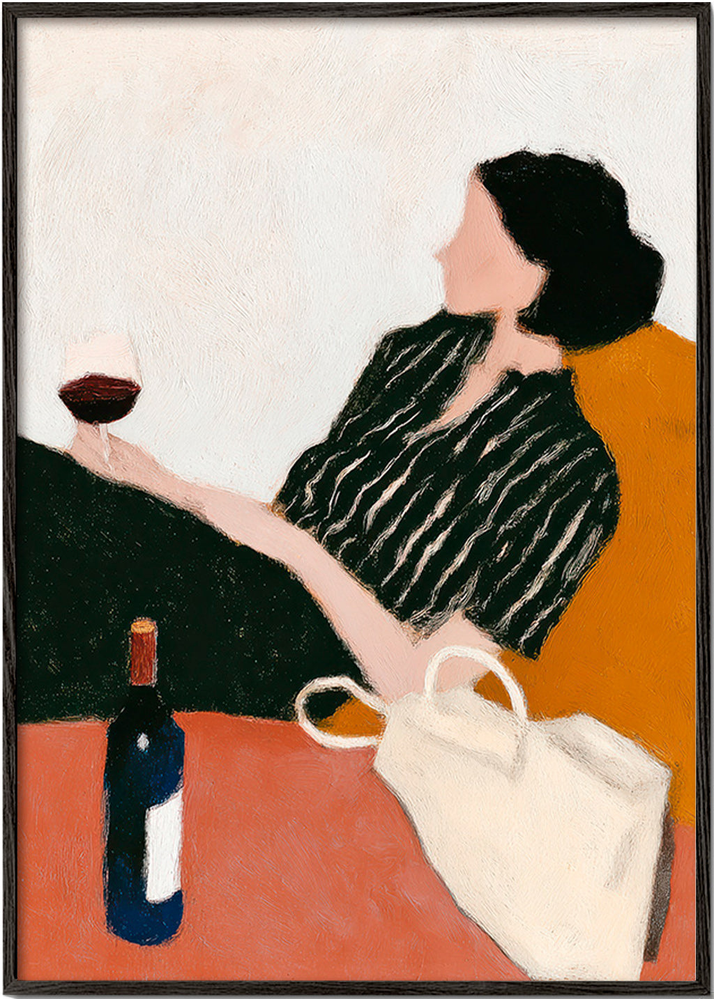 Cuadro de cocina con mujer y copa – Black Frame