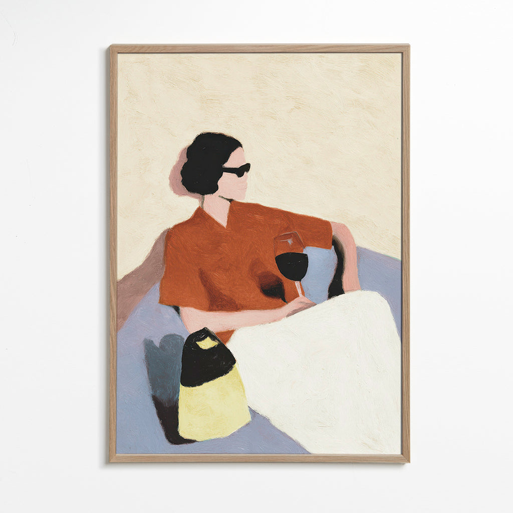 Cuadro de cocina con mujer y copa de vino – Oak Frame