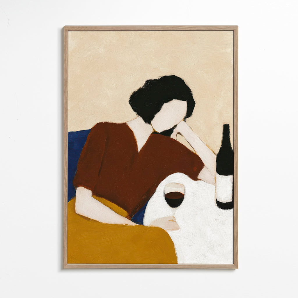 Cuadro de cocina con figura y copa de vino – Oak Frame