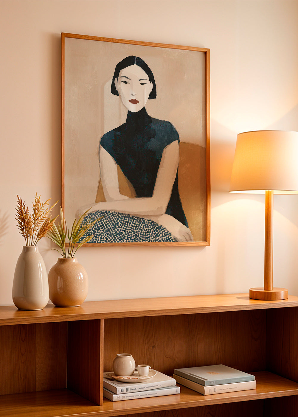 Ilustración femenina con cuello alto y gesto sereno – Product1