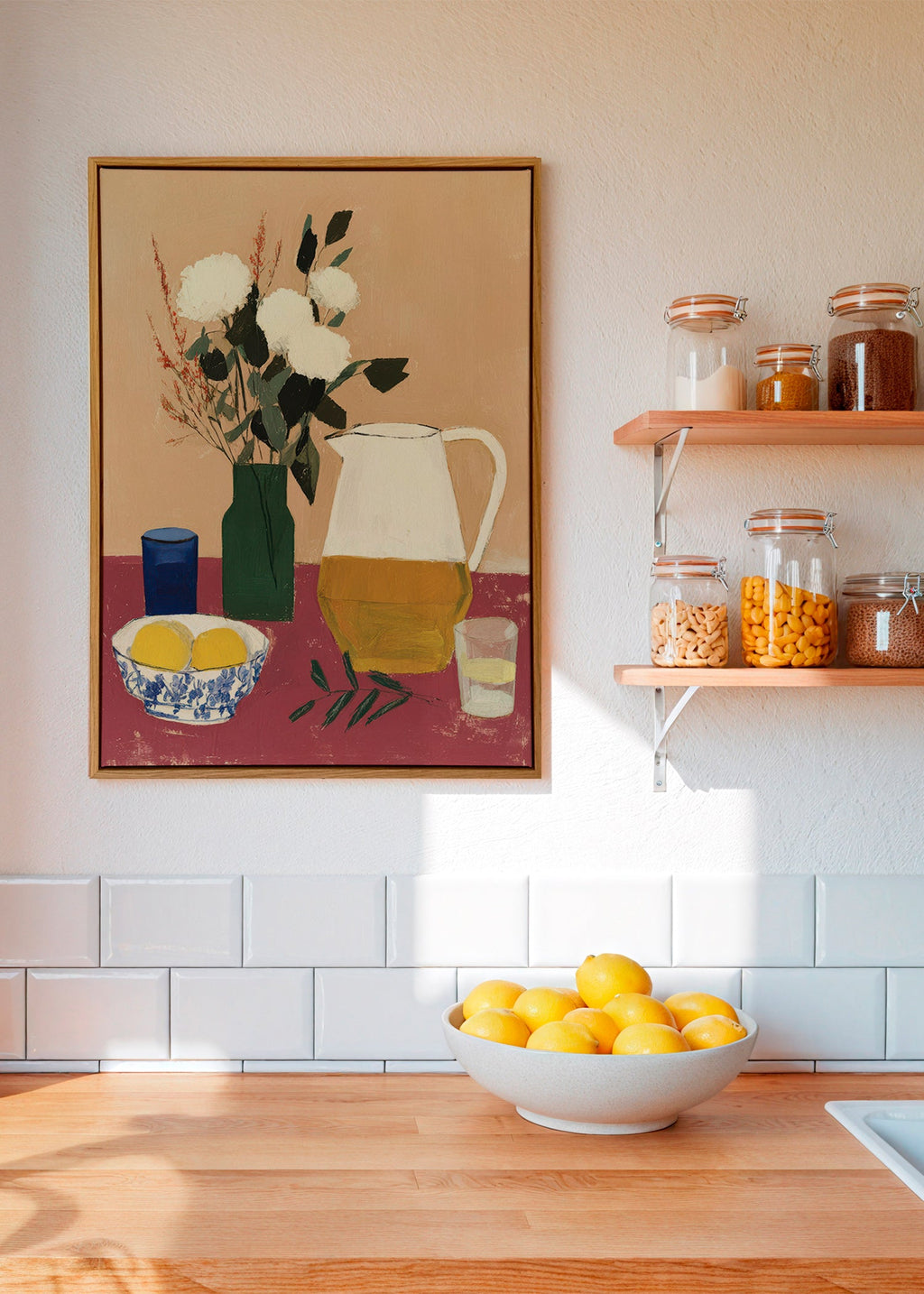 Cuadro de cocina con jarra y flores blancas – Canvas2