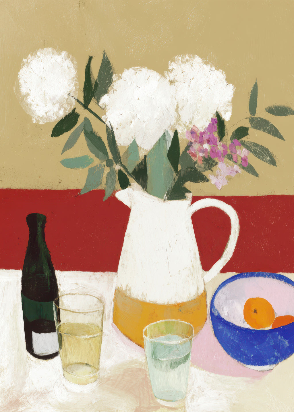 White Flowers & Pitcher II - Unframed art print