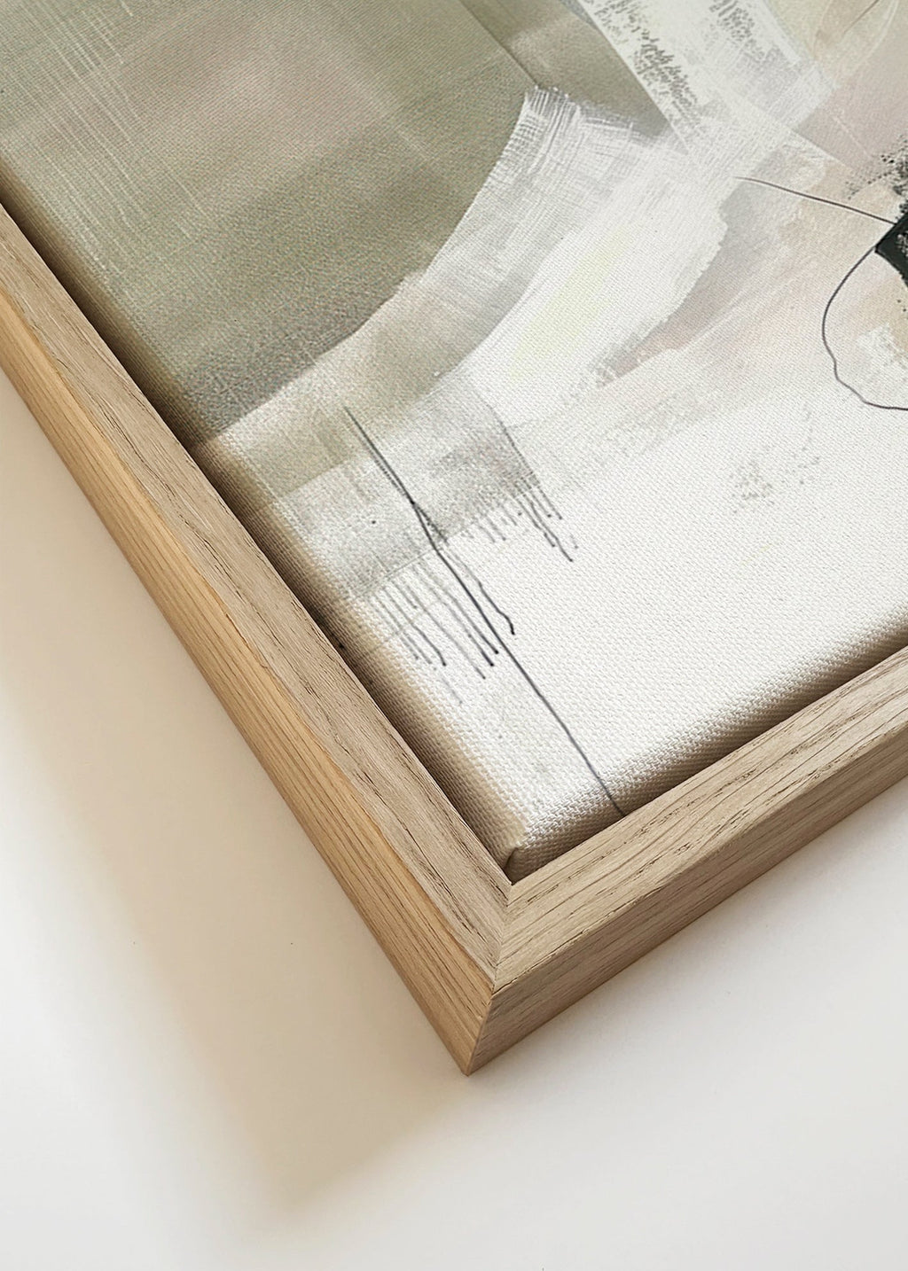 Cuadro abstracto en beige y trazos oscuros – Canvas detail