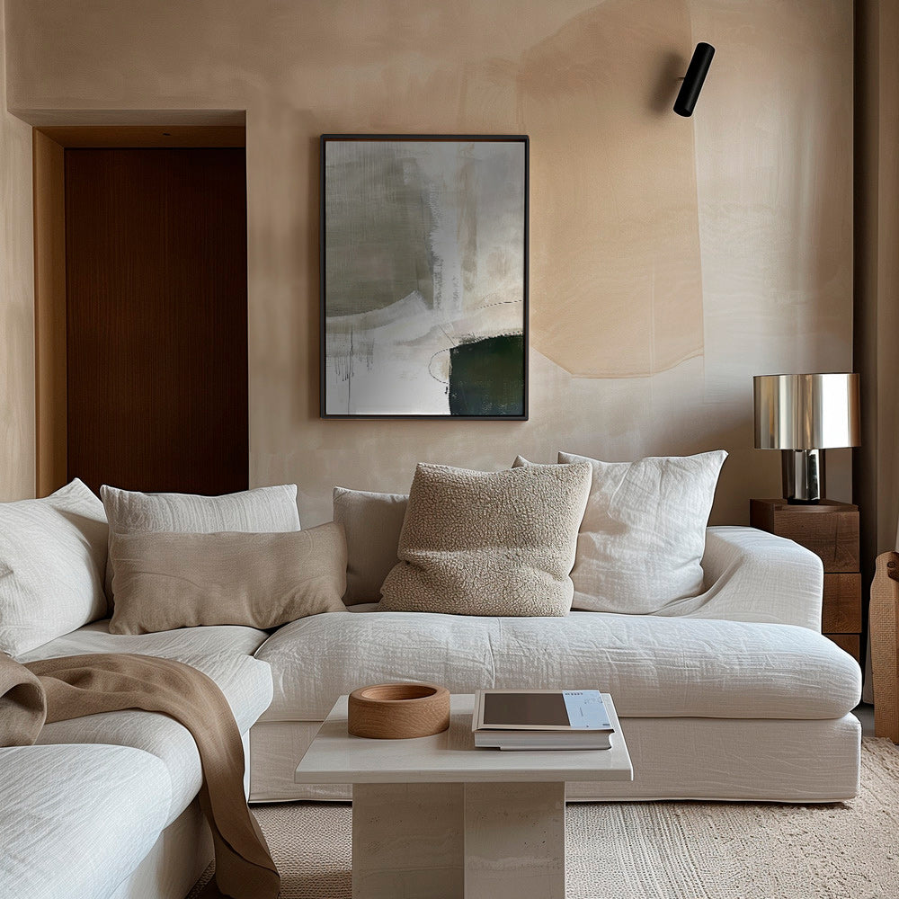 Cuadro abstracto en beige y trazos oscuros – Canvas1