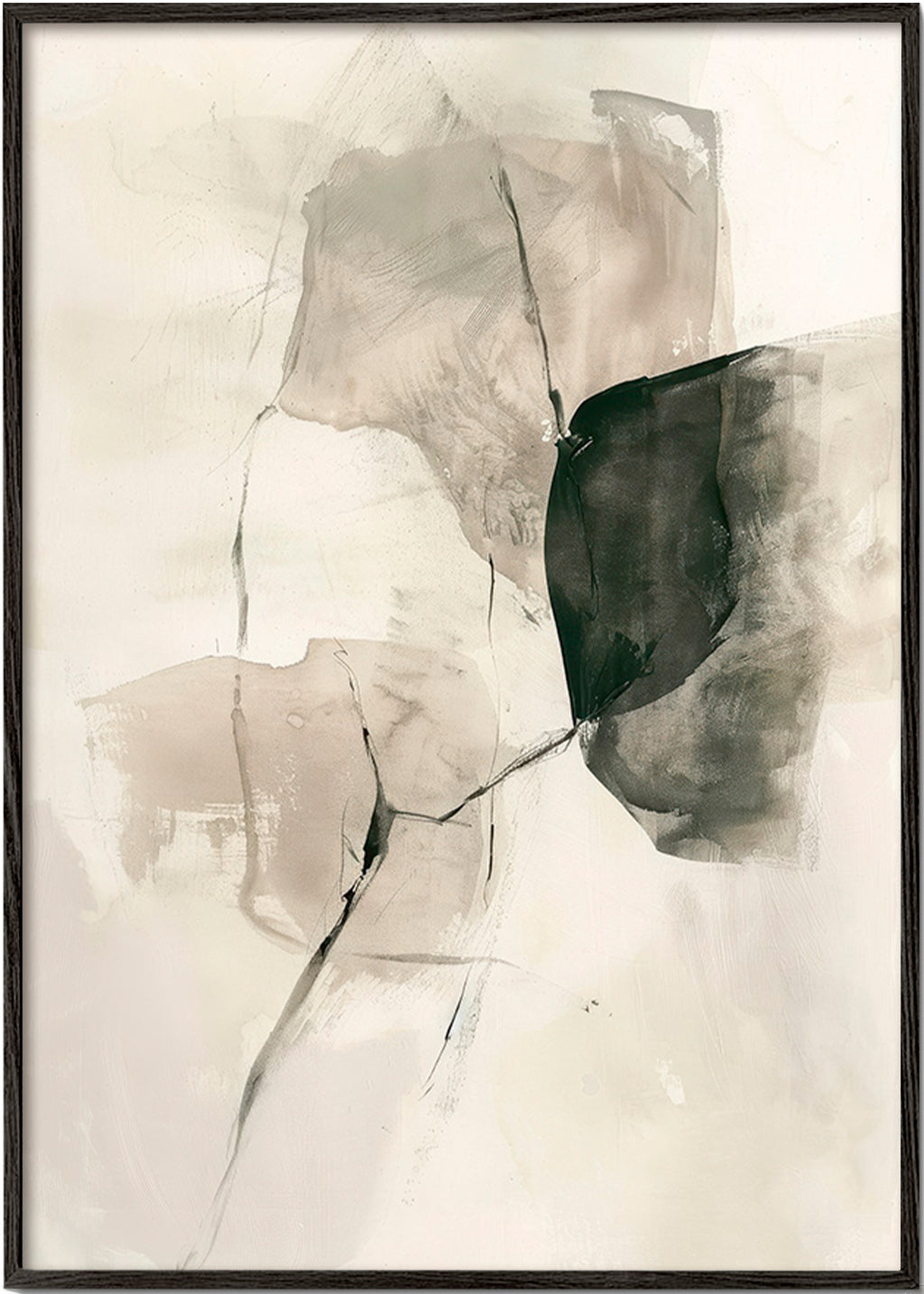 Cuadro abstracto en tinta y espacios sutiles – Black Frame