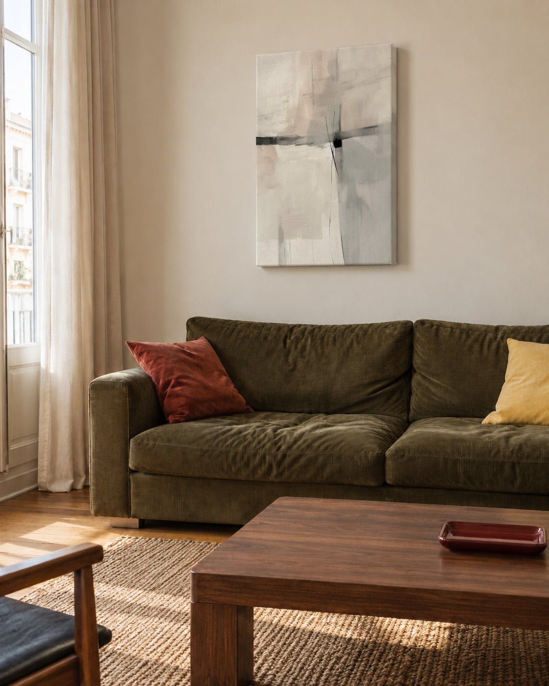 Encounter in Grey - Unframed canvas in an interior