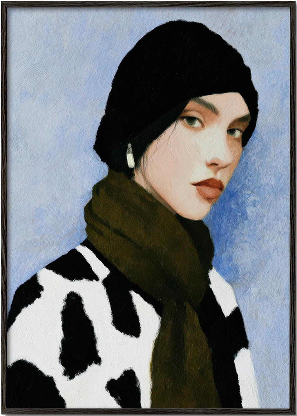 Ilustración de retrato con estampado vaca – Black Frame