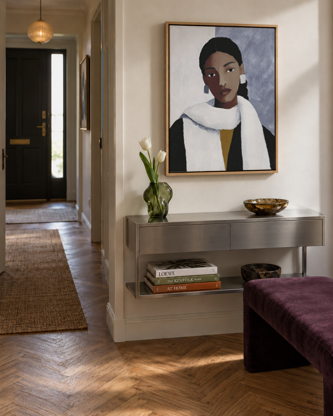 Winter White Wrap - Framed canvas in an interior