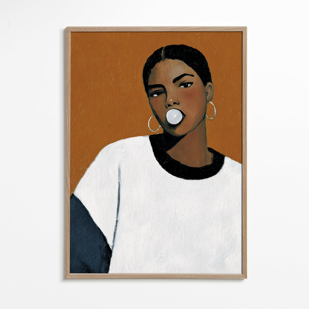 Ilustración retrato contemporánea con burbuja – Oak Frame