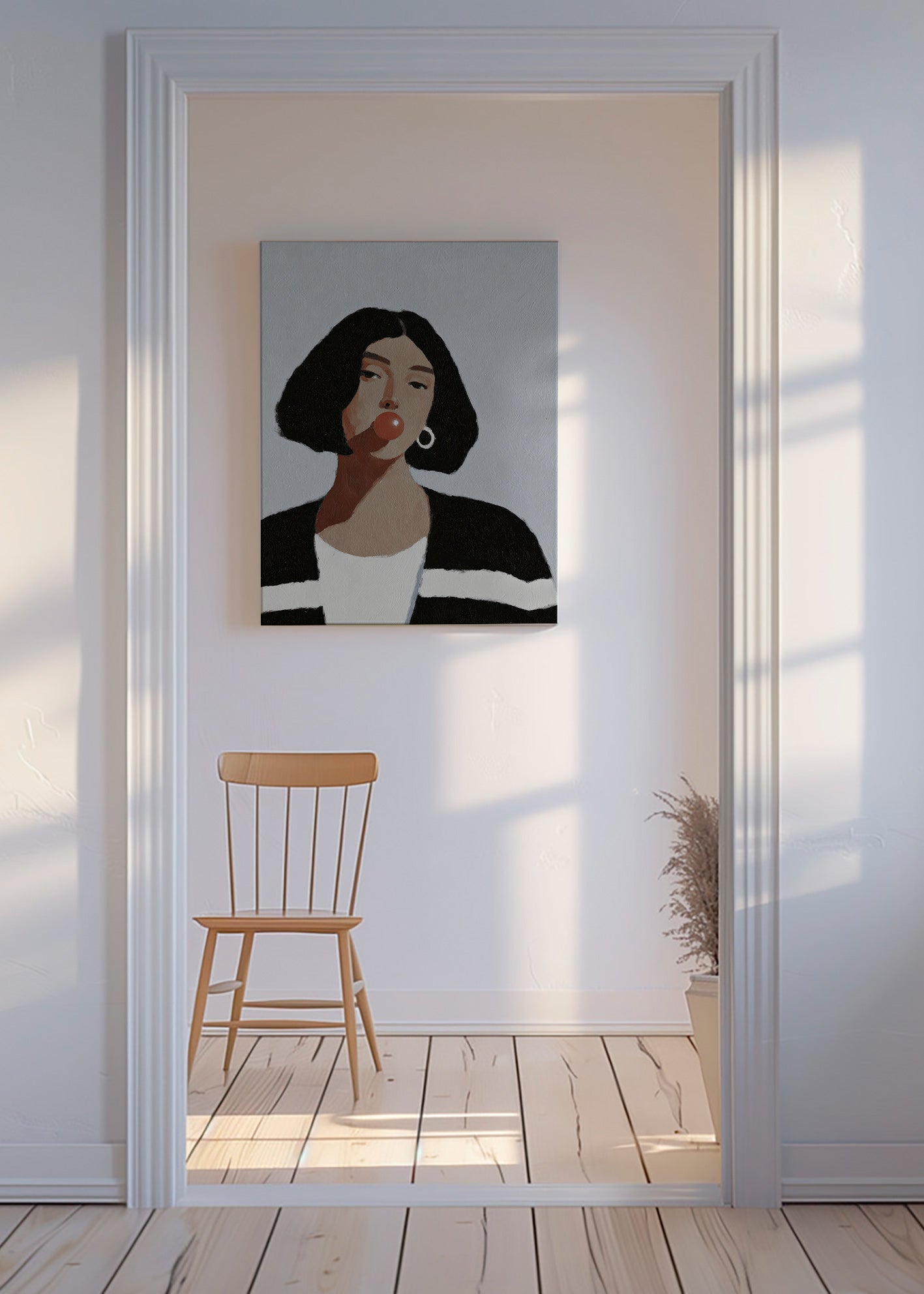 Ilustración retrato femenino con chicle – Canvas