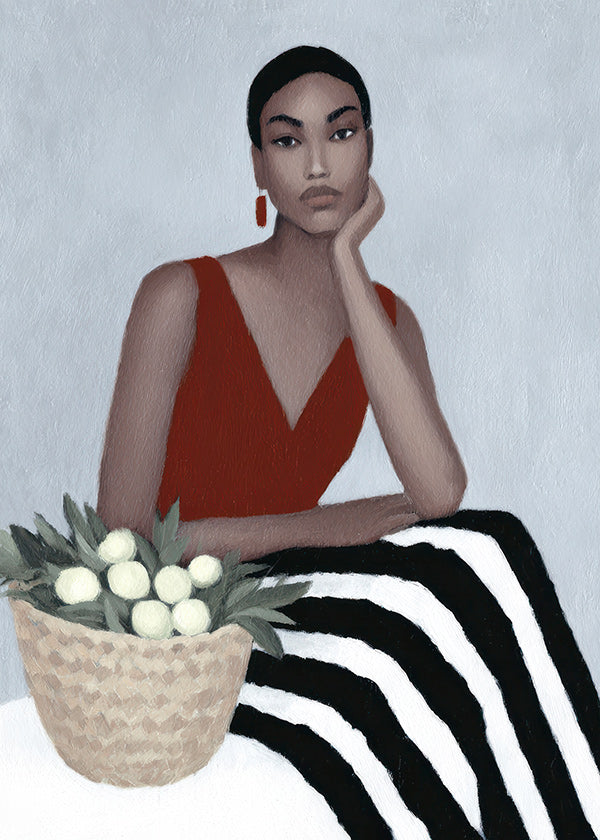 Ilustración de mujer con vestido rojo