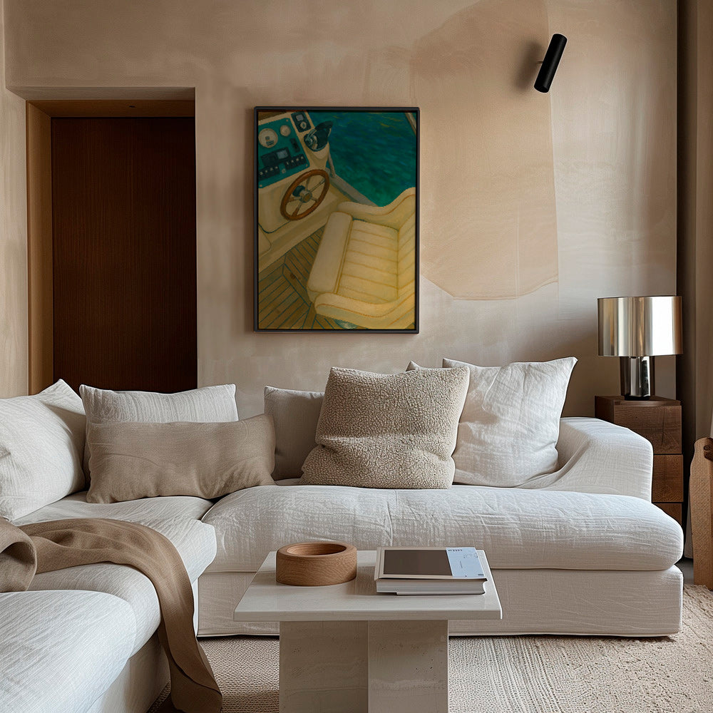 Cuadro de paisaje con timón y mar turquesa – Canvas1