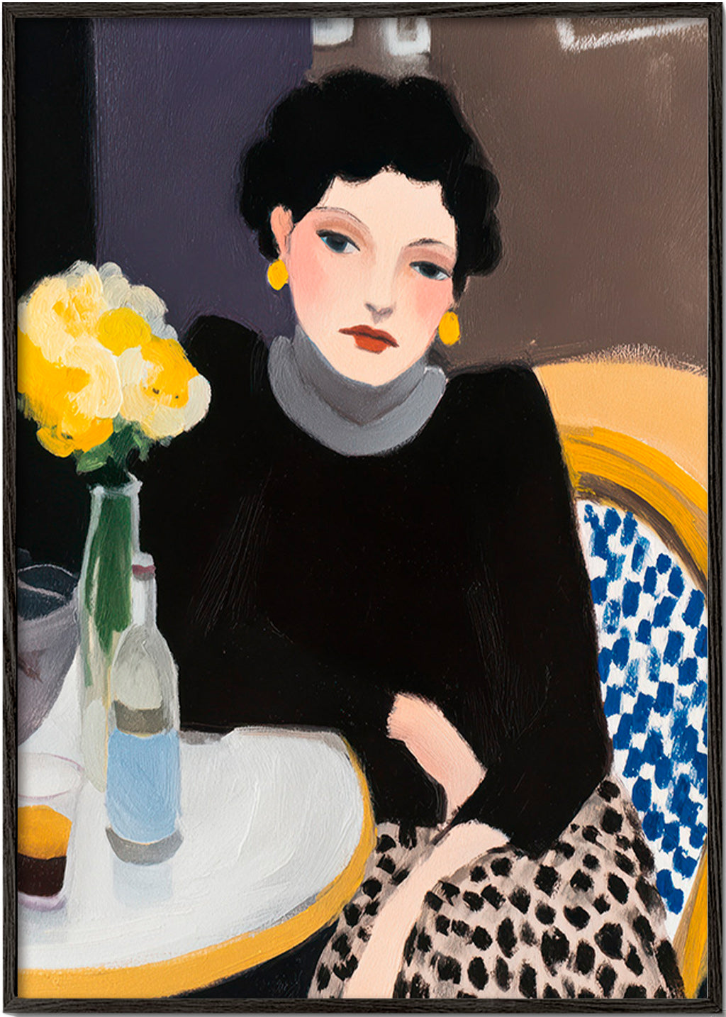 Cuadro de cocina con mujer en café – Black Frame