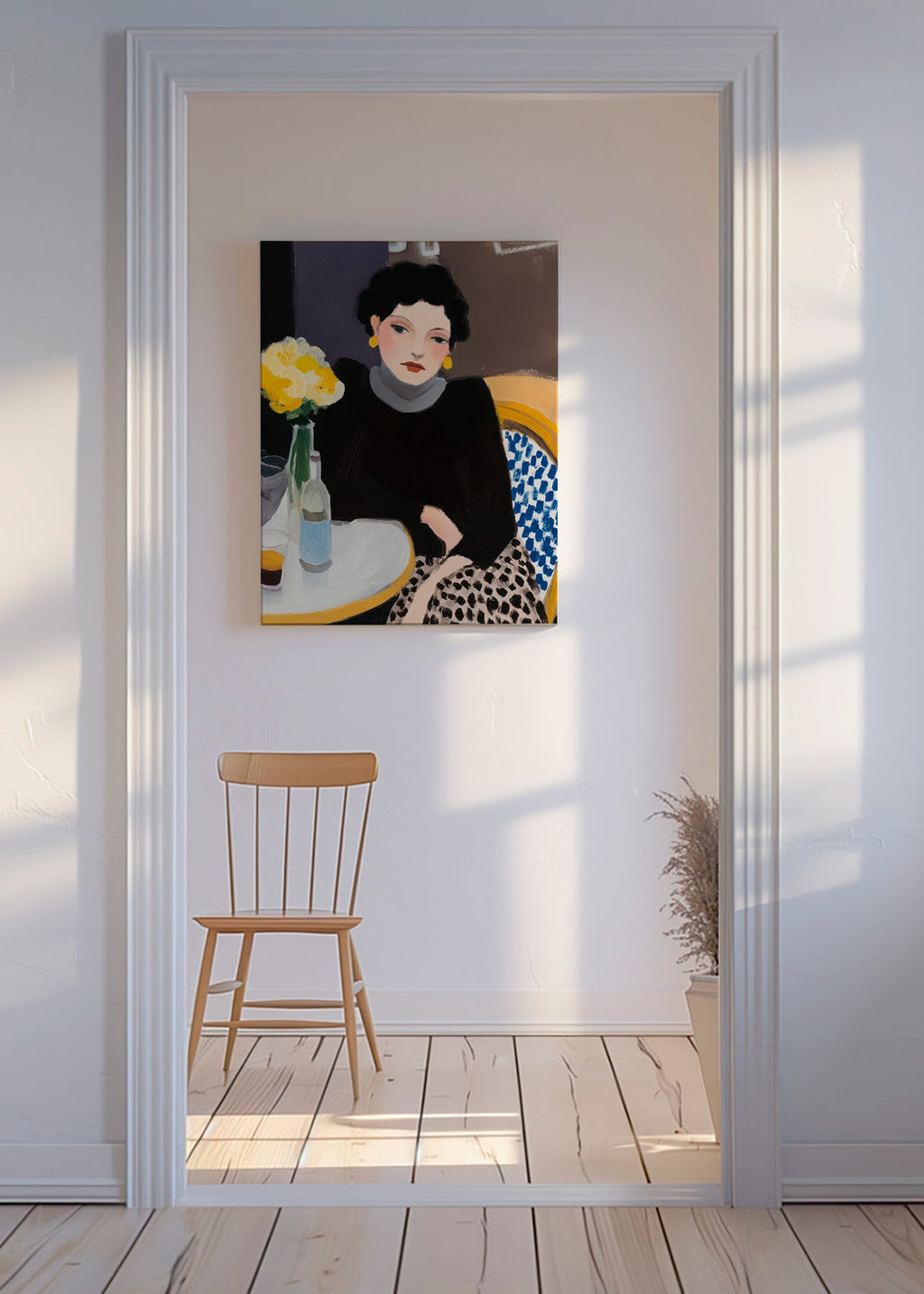 Cuadro de cocina con mujer en café – Canvas