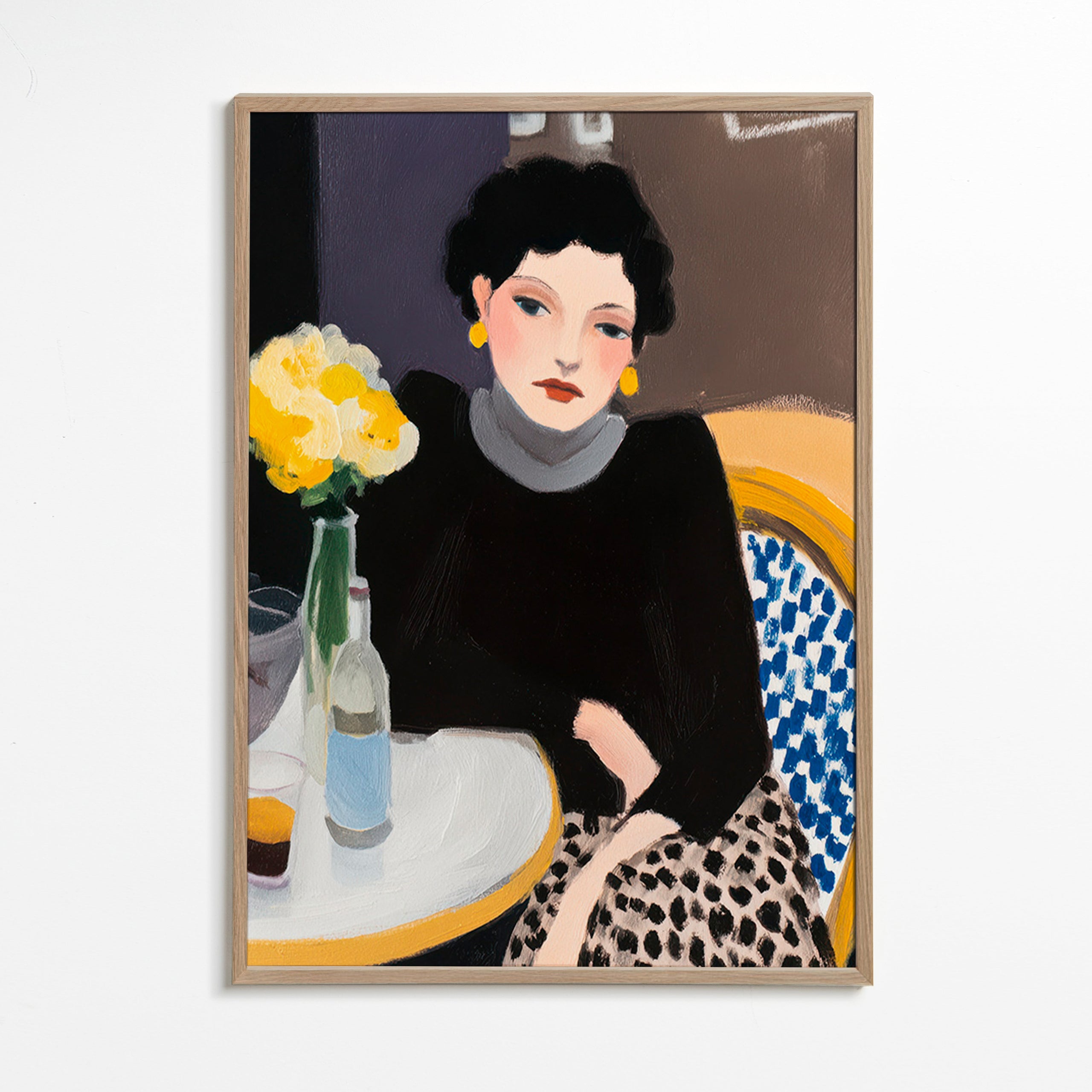 Cuadro de cocina con mujer en café – Oak Frame