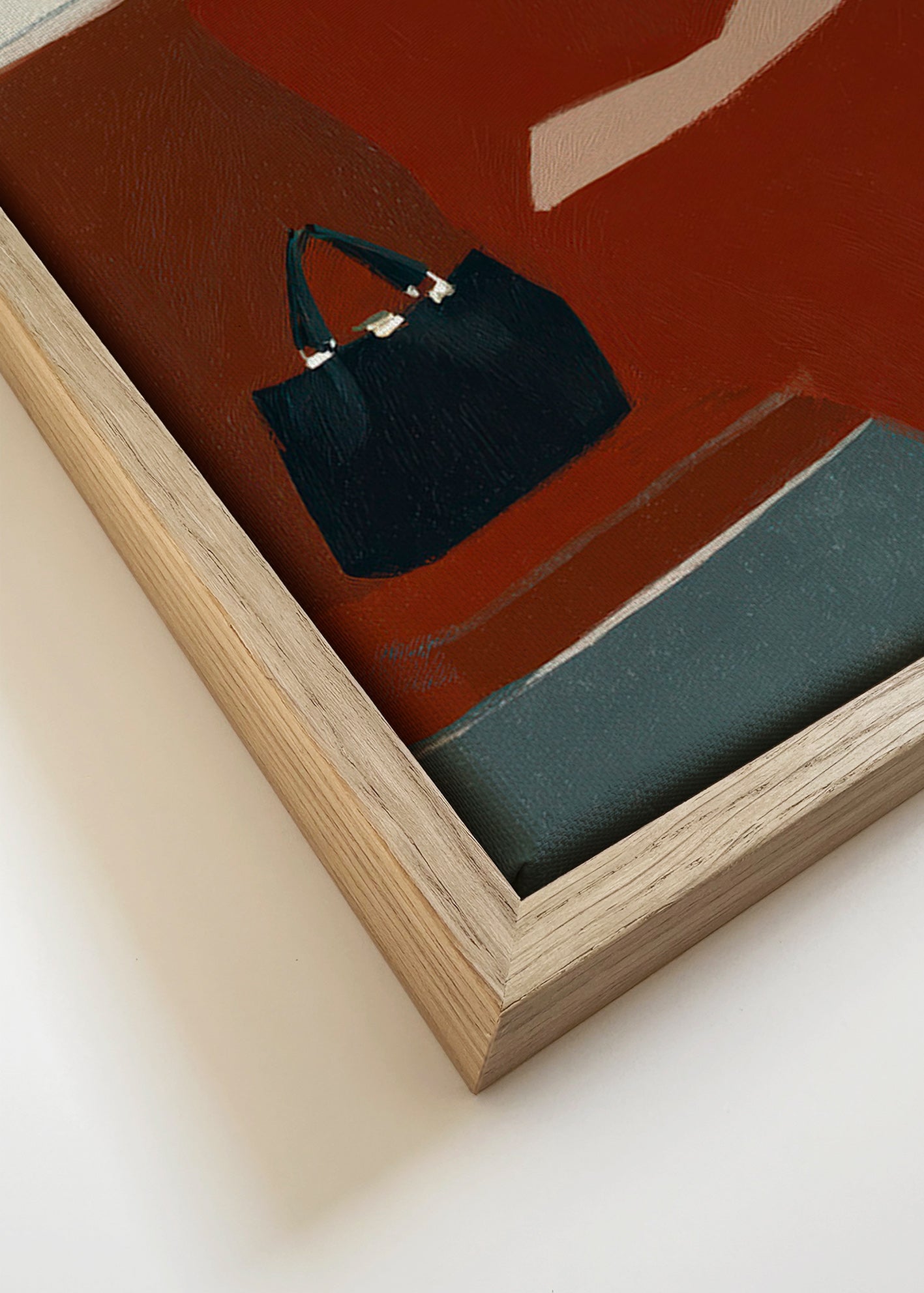 Cuadro de cocina: mujer con café y bolso – Canvas detail