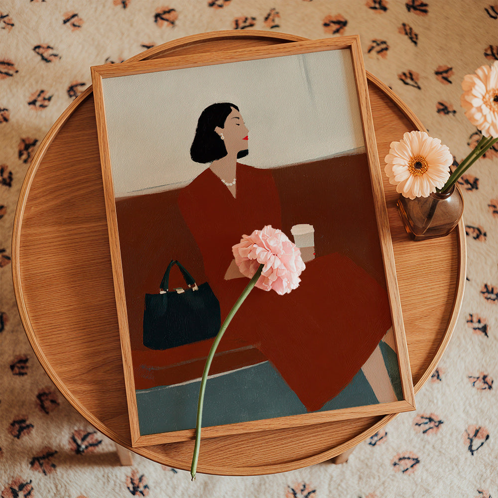 Cuadro de cocina: mujer con café y bolso – Product2